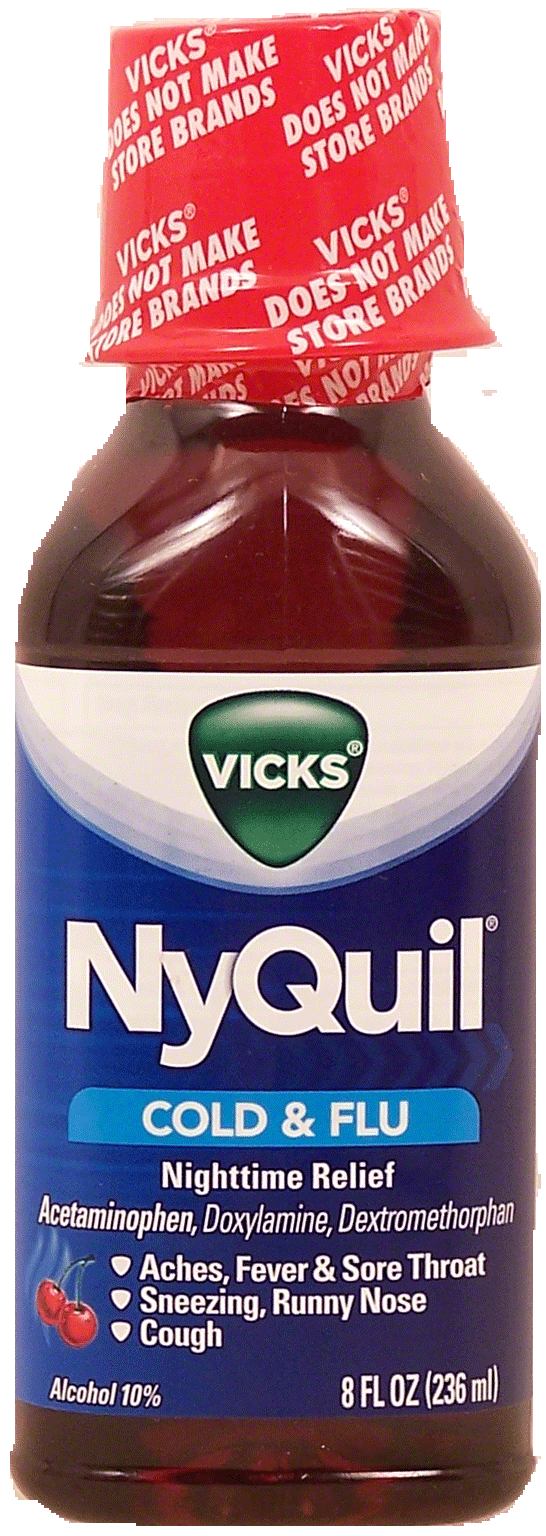 Vicks NyQuil cold & flu nighttime relief, acetaminophen, doxylamine, dextromethophan, cherry flavor liquid Full-Size Picture